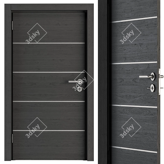 Sleek Steel and Black Wood Door 3D model image 2