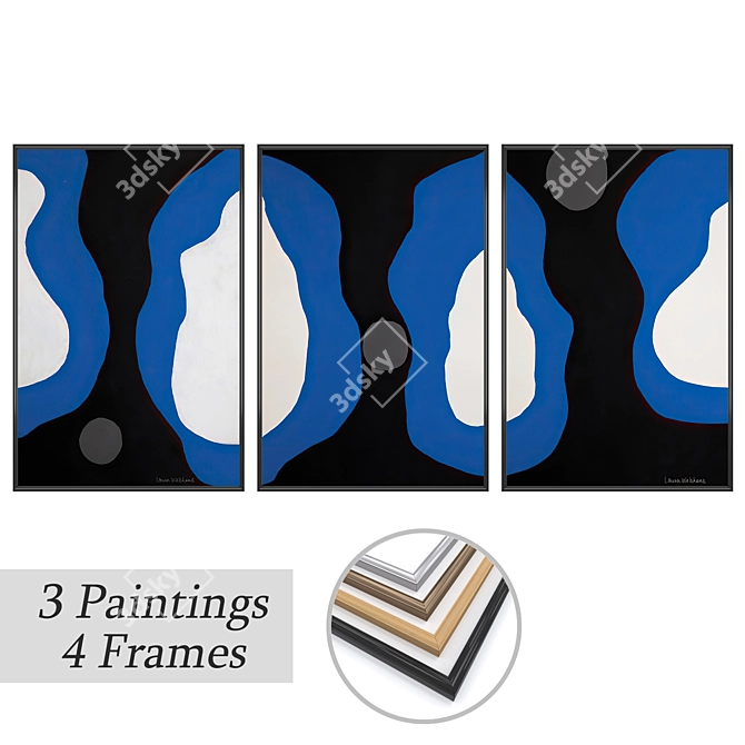 Elegant Art Set: 3 Paintings & 4 Frames 3D model image 1