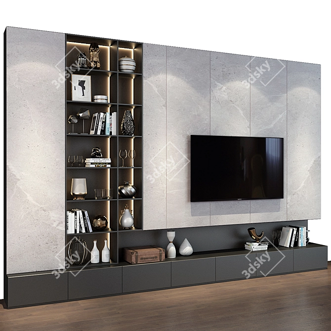 Milan Style Modern Living - TV Wall Decor 3D model image 3