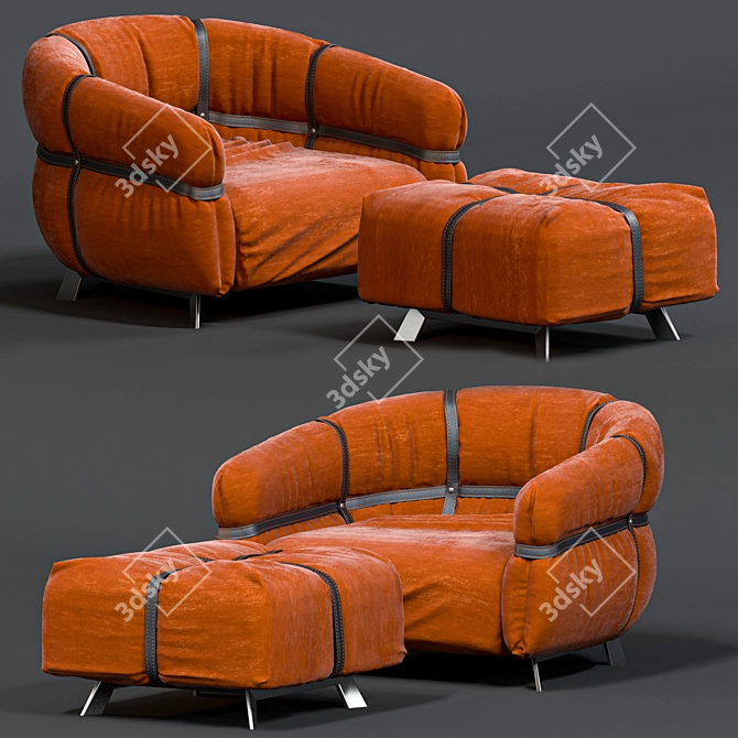 Luxury Leather Crossover Chair & Footrest 3D model image 1