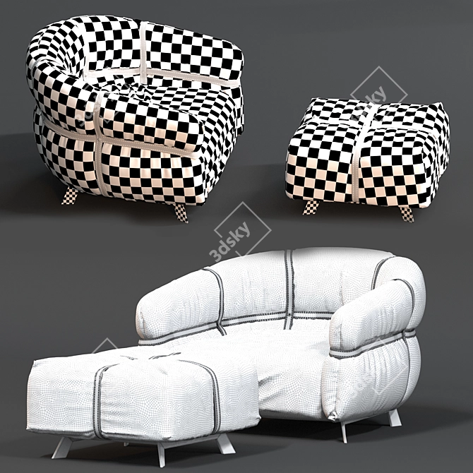 Luxury Leather Crossover Chair & Footrest 3D model image 5