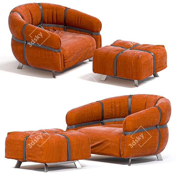 Luxury Leather Crossover Chair & Footrest 3D model image 6