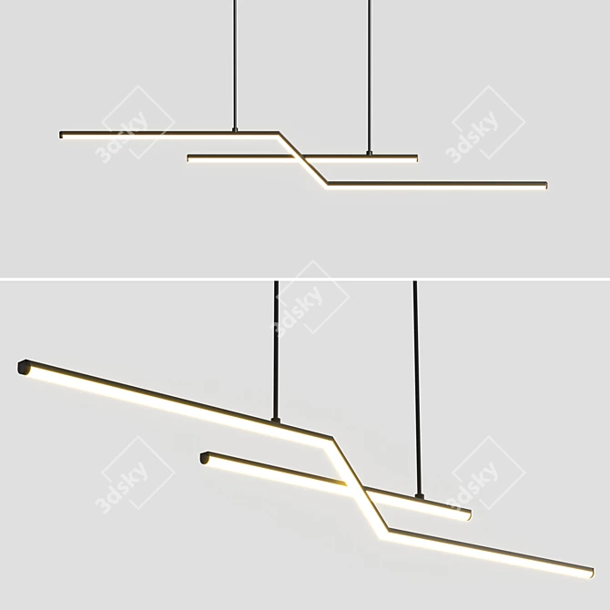 Modern Black Gold LED Pendant 3D model image 2