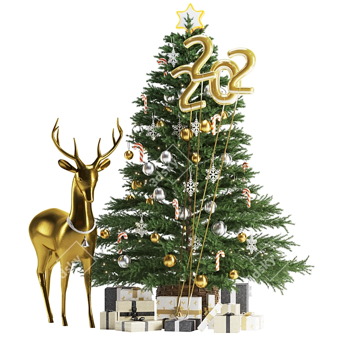 Festive Christmas Tree Decoration 3D model image 5