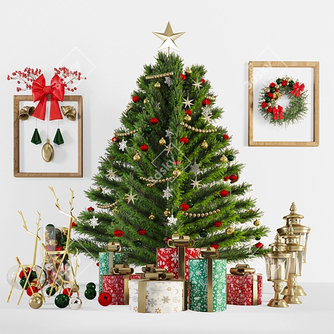 Festive Christmas Tree with Ornaments 3D model image 1