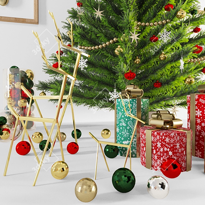 Festive Christmas Tree with Ornaments 3D model image 2