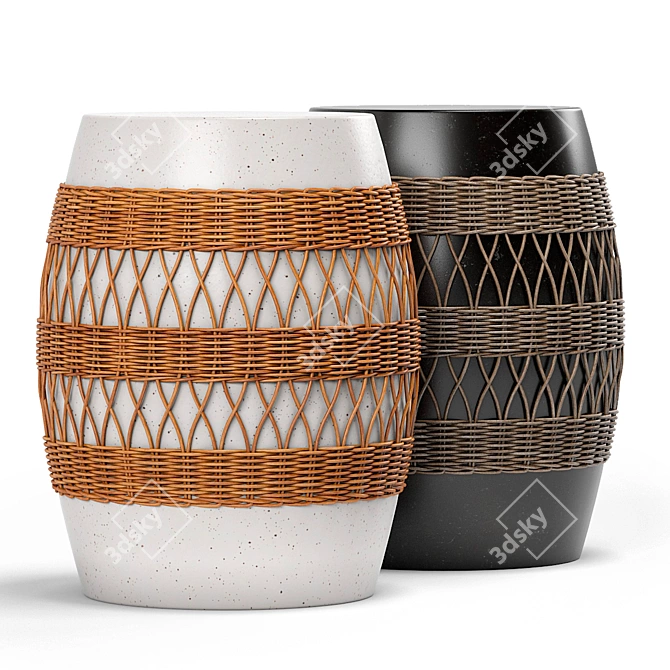 Boho Chic Rattan Stool 3D model image 1