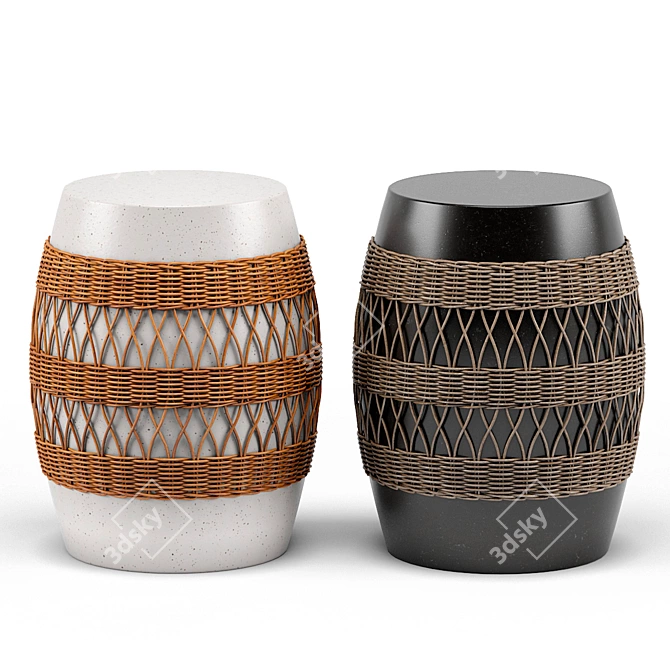 Boho Chic Rattan Stool 3D model image 2