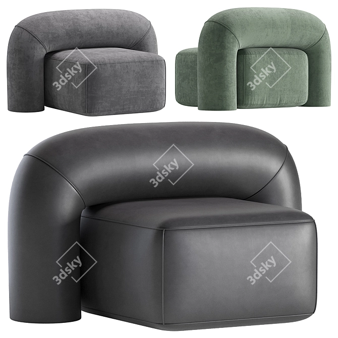 Luxurious MOSS Armchair: Velvet and Leather 3D model image 4