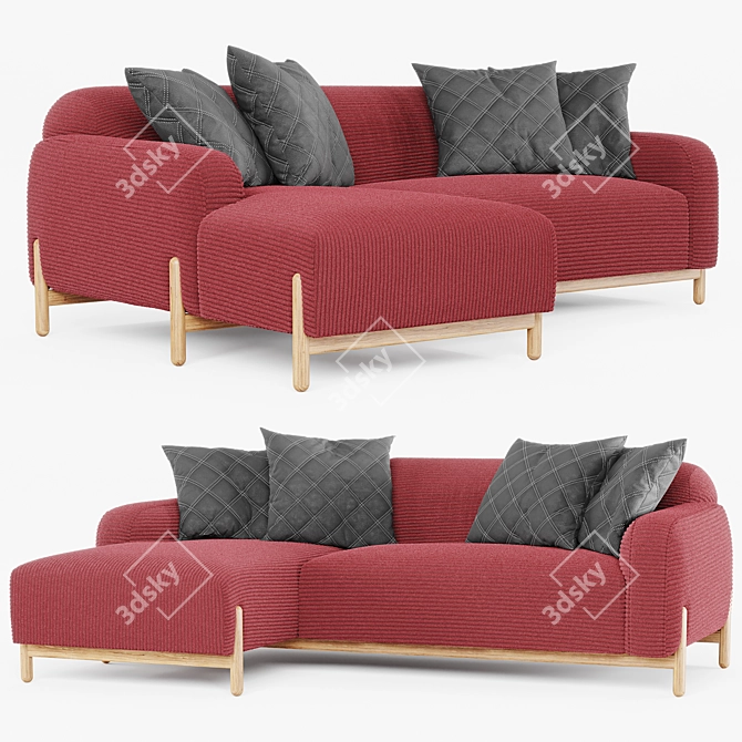 Modern MOLN Chaise Sofa: Real-life Size 3D model image 1