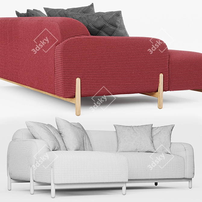 Modern MOLN Chaise Sofa: Real-life Size 3D model image 4