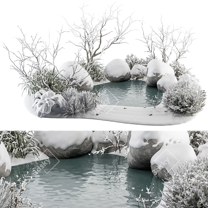 Snowy Lake Landscape Furniture - Set 3D model image 1