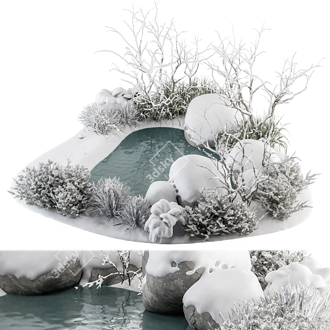 Snowy Lake Landscape Furniture - Set 3D model image 2