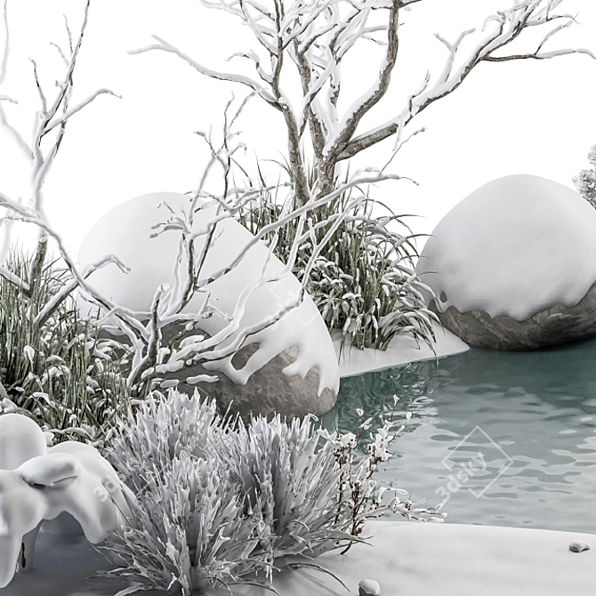 Snowy Lake Landscape Furniture - Set 3D model image 3