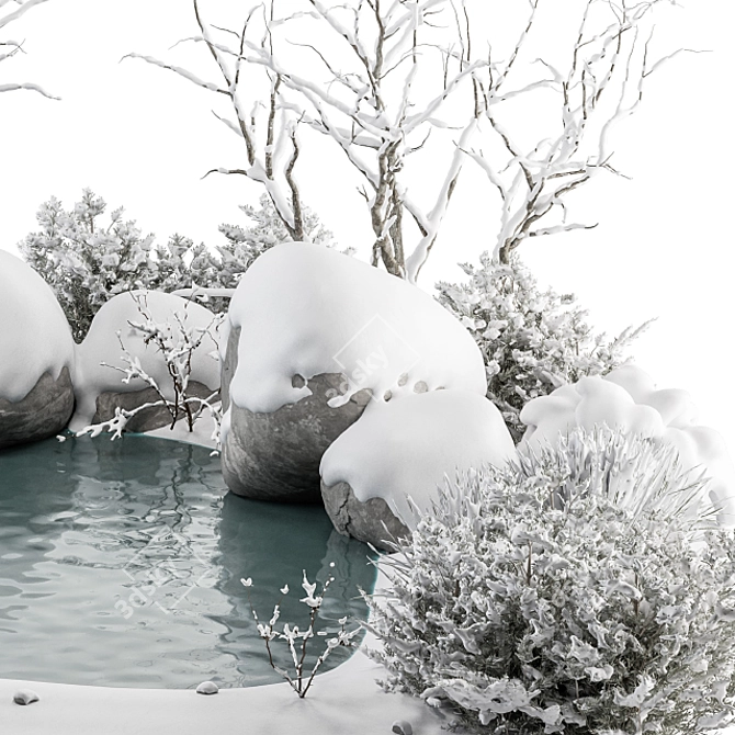 Snowy Lake Landscape Furniture - Set 3D model image 4