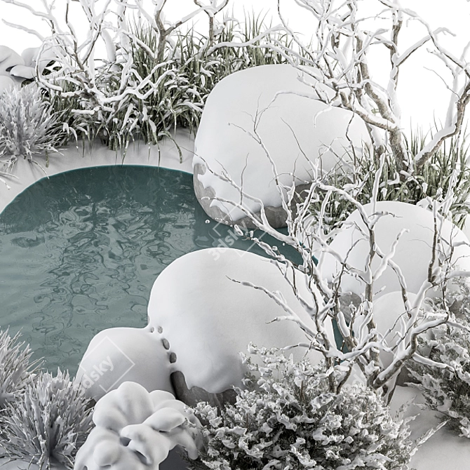 Snowy Lake Landscape Furniture - Set 3D model image 5