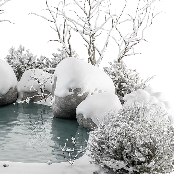 Snowy Lake Landscape Furniture 3D model image 4