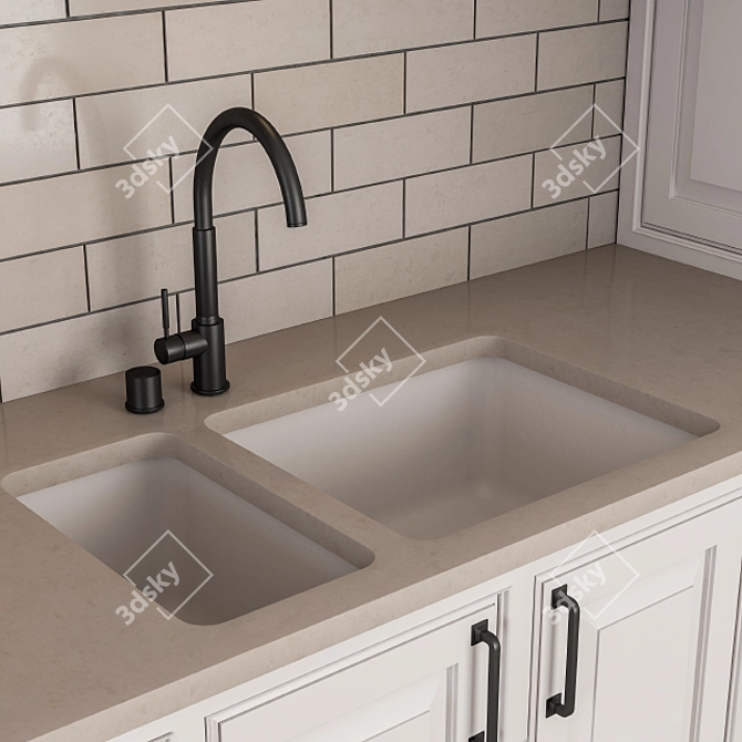 NeoClassic Kitchen Set - White & Brown 3D model image 4