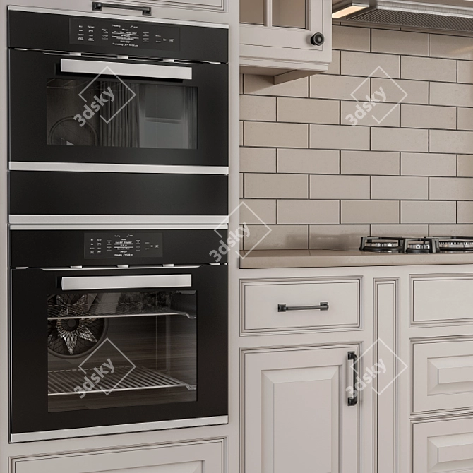 NeoClassic Kitchen Set - White & Brown 3D model image 5