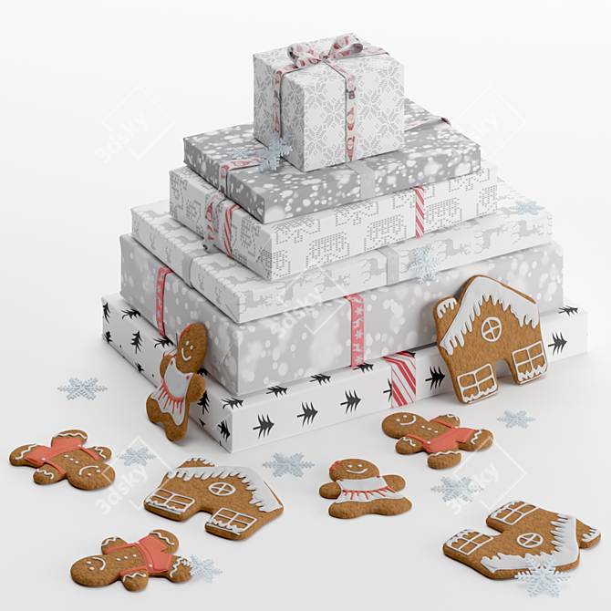 Festive Delights: Christmas Gift Set & Gingerbread Cookies 3D model image 1