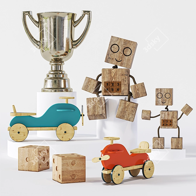 Wooden Car Dice Cup Robot Toy 3D model image 1