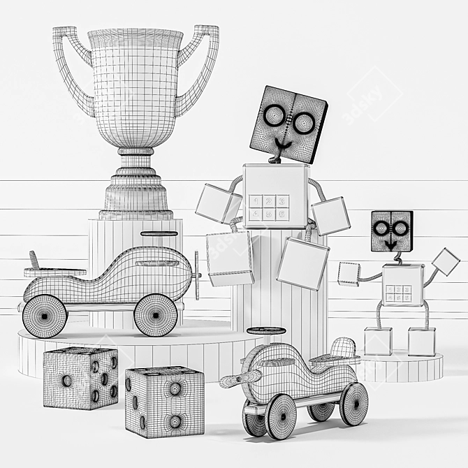 Wooden Car Dice Cup Robot Toy 3D model image 5