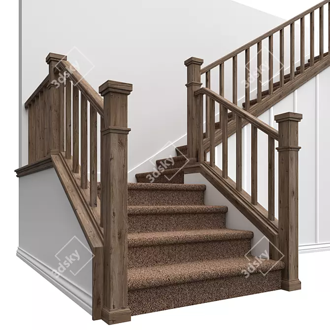 Classic Stucco-Wood Staircase 3D model image 2