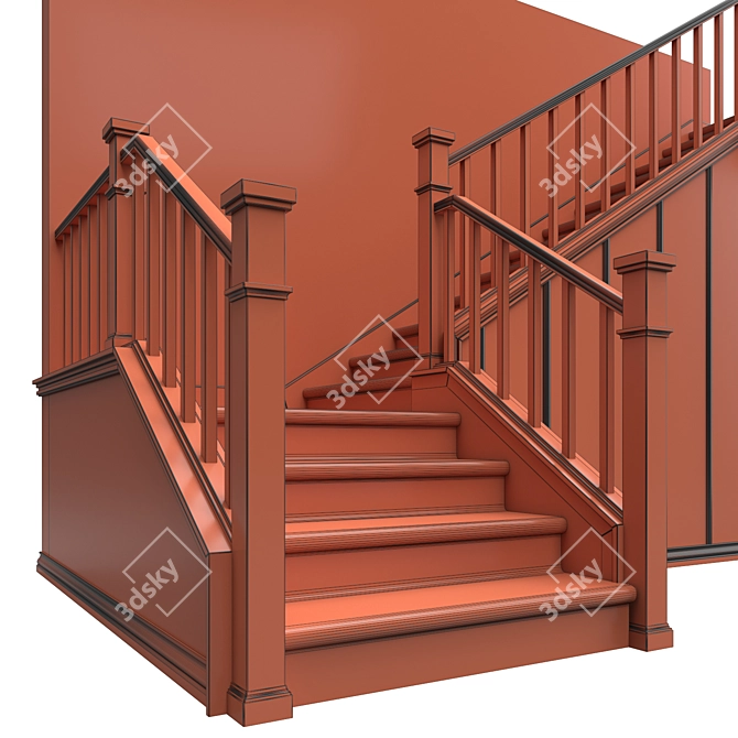 Classic Stucco-Wood Staircase 3D model image 5