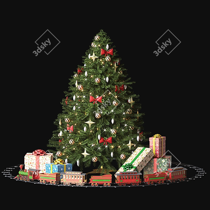 Christmas Tree with Toy Train: Festive Fun! 3D model image 1