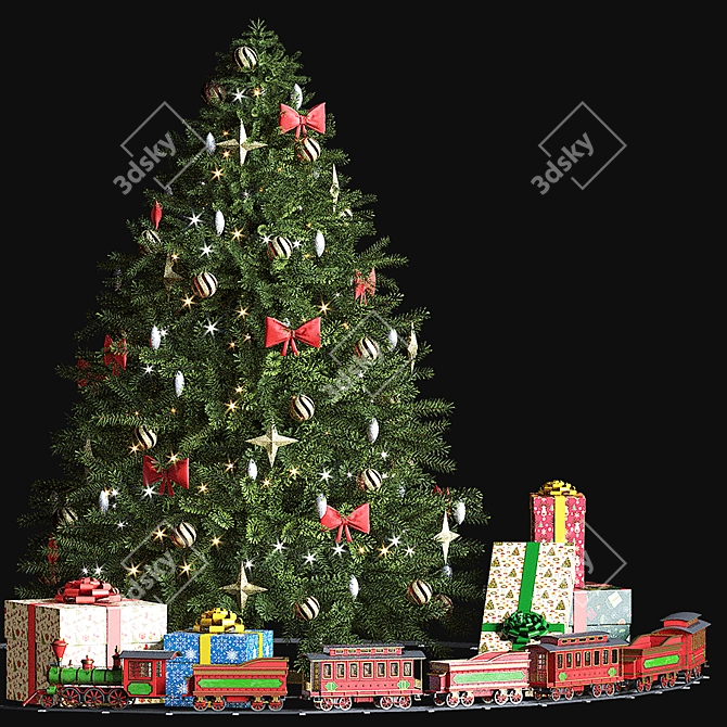 Christmas Tree with Toy Train: Festive Fun! 3D model image 2