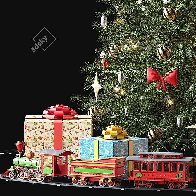 Christmas Tree with Toy Train: Festive Fun! 3D model image 4