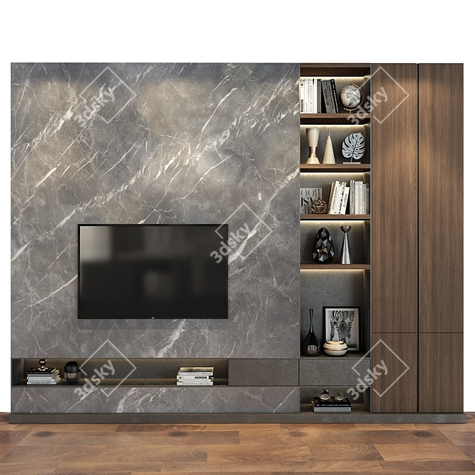 Sleek TV Wall Set | Customizable 3D model image 1