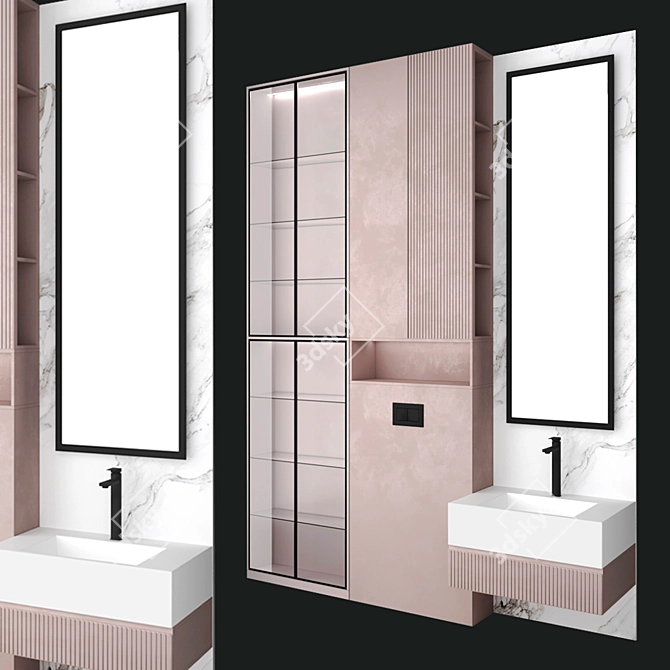 Modern Bathroom Set: Sink, Mirror, Cabinet 3D model image 1