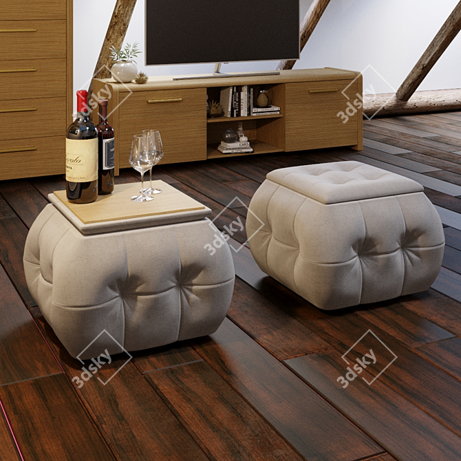 ADEL Multifunctional Pouf: Stylish, Versatile, and Inviting 3D model image 3