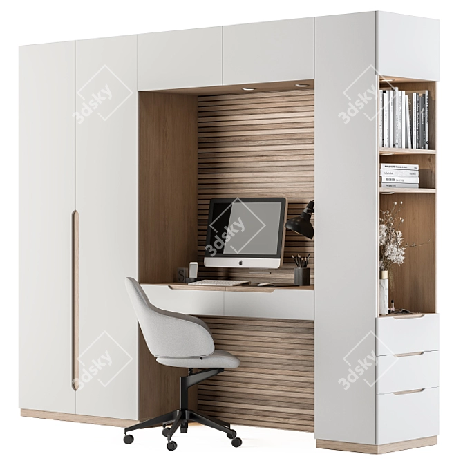 Wood and White Home Office Furniture 3D model image 1