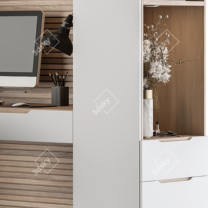 Wood and White Home Office Furniture 3D model image 3