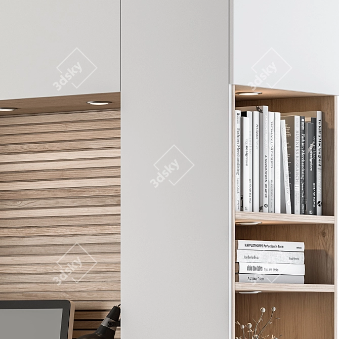 Wood and White Home Office Furniture 3D model image 4