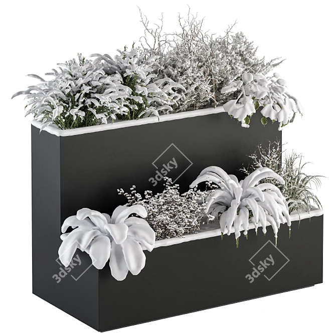 Snowy Outdoor Plant Box Set 3D model image 1