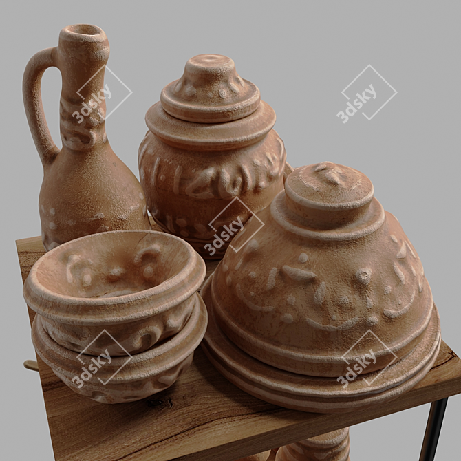 Clay Dishware Set: High-Resolution Textures, Multiple Materials & Software Compatibility 3D model image 10