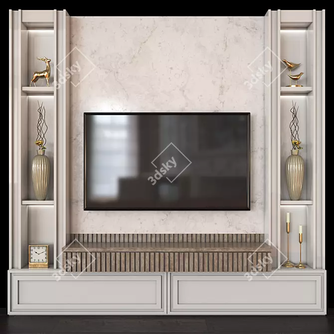 Modern TV Wall Set with 65" Display 3D model image 1