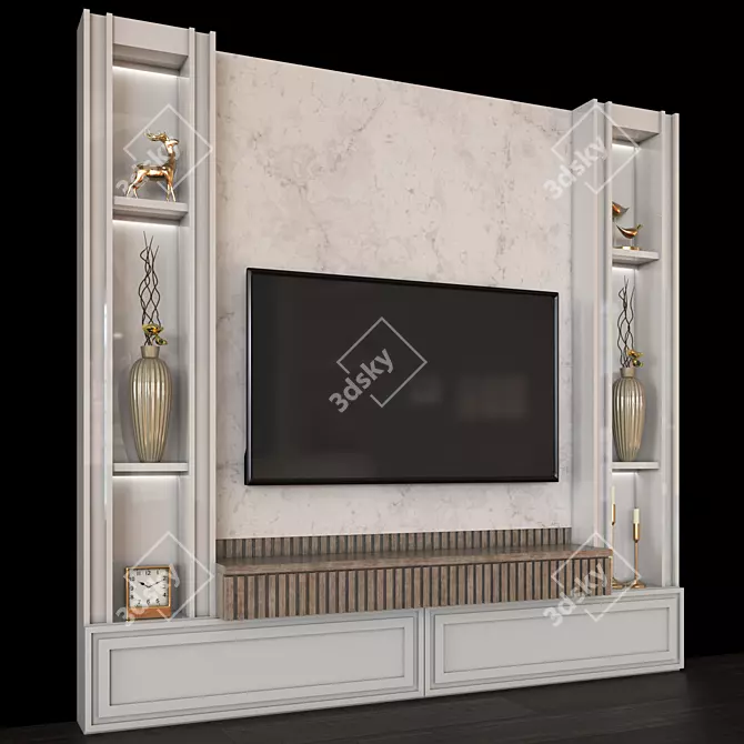Modern TV Wall Set with 65" Display 3D model image 2