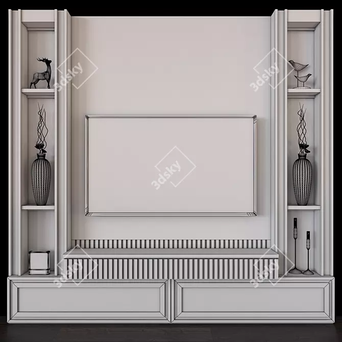 Modern TV Wall Set with 65" Display 3D model image 4