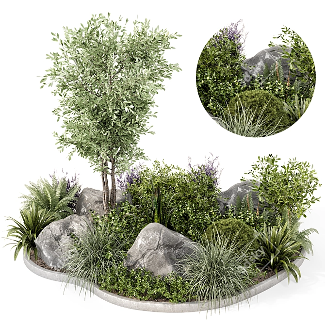 Outdoor Garden Set with Bushes and Trees 3D model image 1