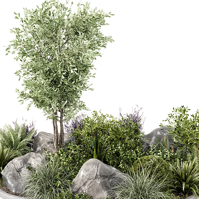 Outdoor Garden Set with Bushes and Trees 3D model image 4