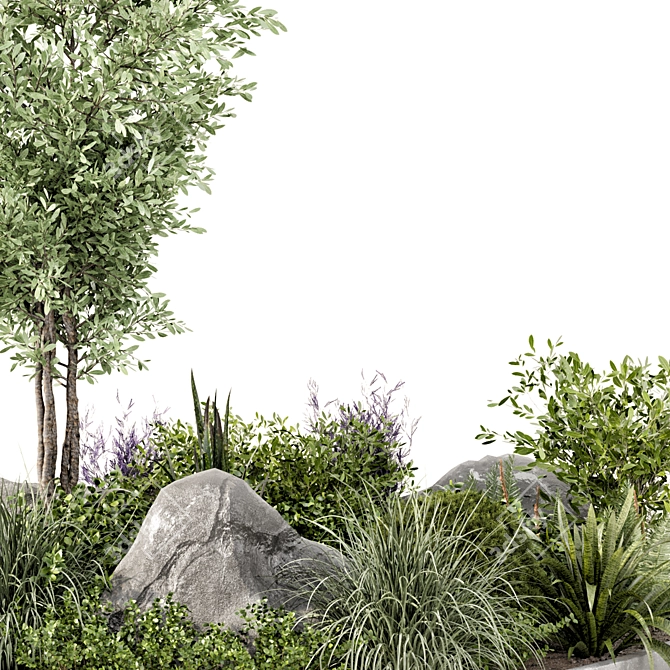 Outdoor Garden Set with Bushes and Trees 3D model image 5