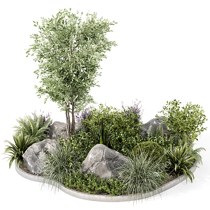 Outdoor Garden Set with Bushes and Trees 3D model image 6