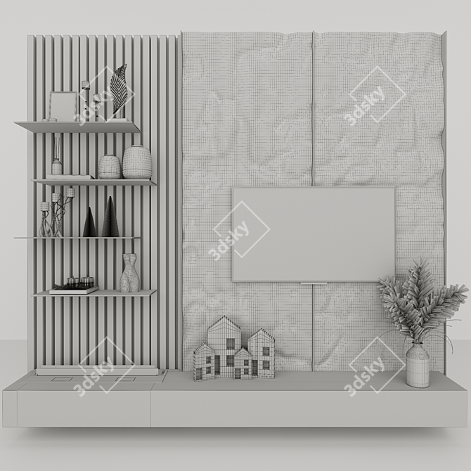 Modern TV Wall Unit with Decor and Bioethanol Fireplace 3D model image 6