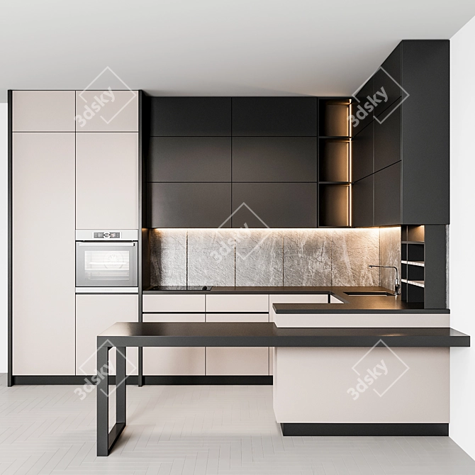 Customizable Kitchen: Size & Color Change 3D model image 1