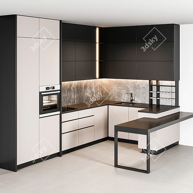 Customizable Kitchen: Size & Color Change 3D model image 2