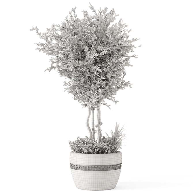 Rustic Concrete Pot with Outdoor Bush and Tree 3D model image 6